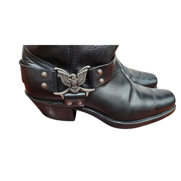 Texas USA Made Black Leather Western Harness Boots Eagle Detail Men’s 9 main image 7